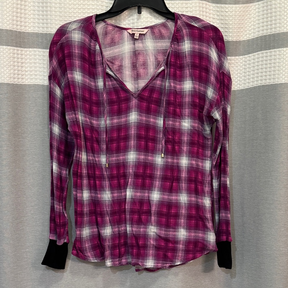 Juicy Couture Plaid V-Neck Blouse